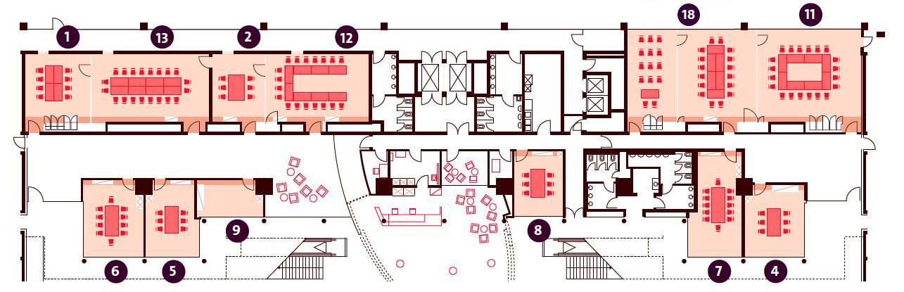 Floor plan of the workshop rooms with room numbers